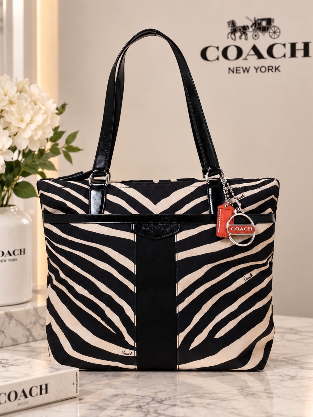 Coach Black & Cream Zebra Print Tote Bag 🖤🤍